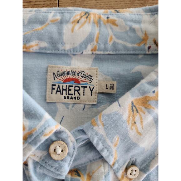 Faherty Breeze Floral Short Sleeve Button Down Men's Large Blue Hawaiian - Picture 6 of 9